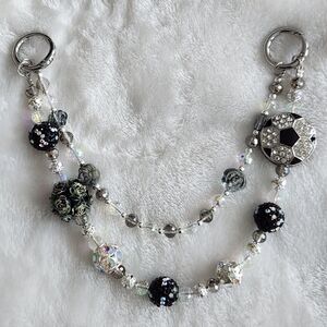 Soccer Black and Silver Beaded Bag Chain Purse Chain